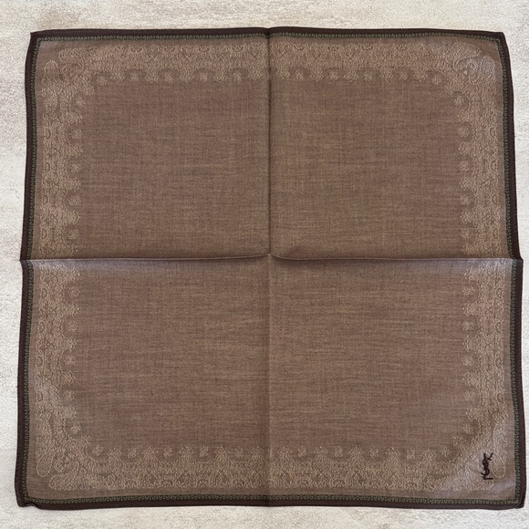 Yves Saint Laurent Brown Patterned Pocket Square vintage cotton - Picture 3 of 6